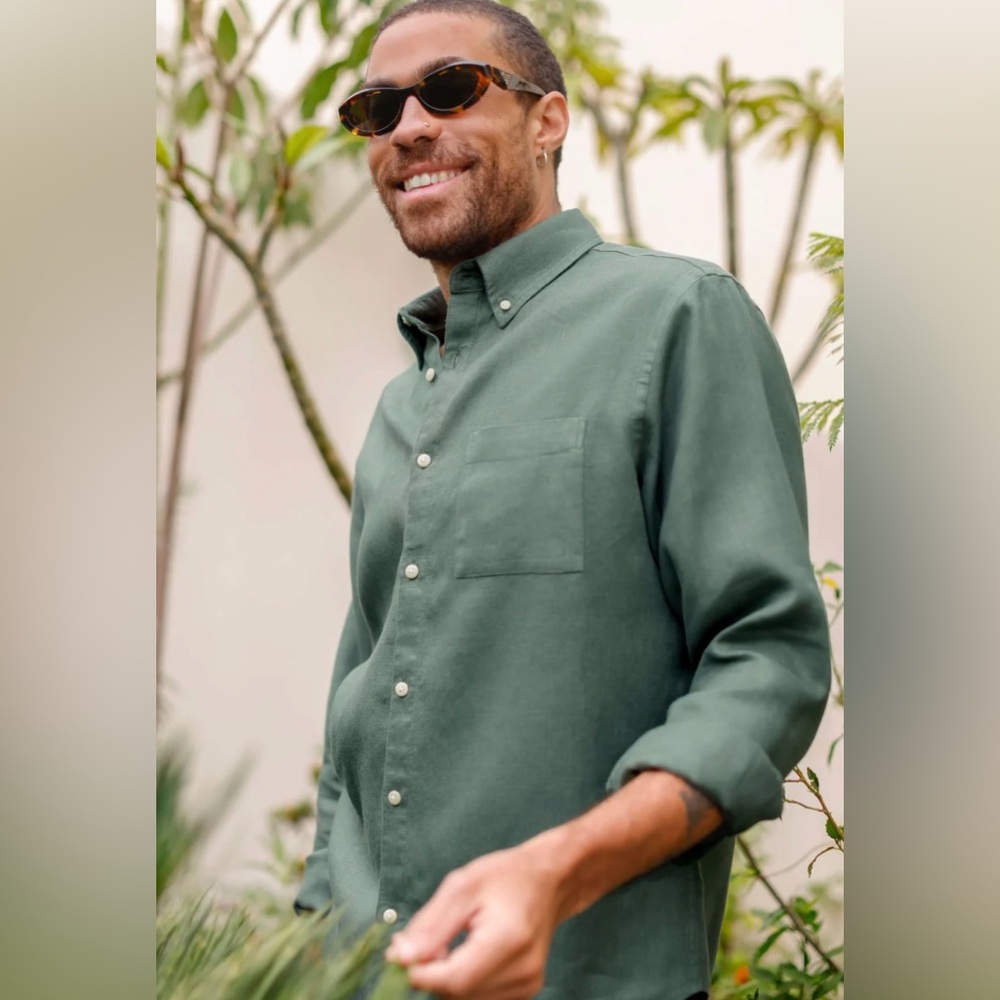 Alex Crane Green Playa Button Down Shirt Long Sleeve  - L